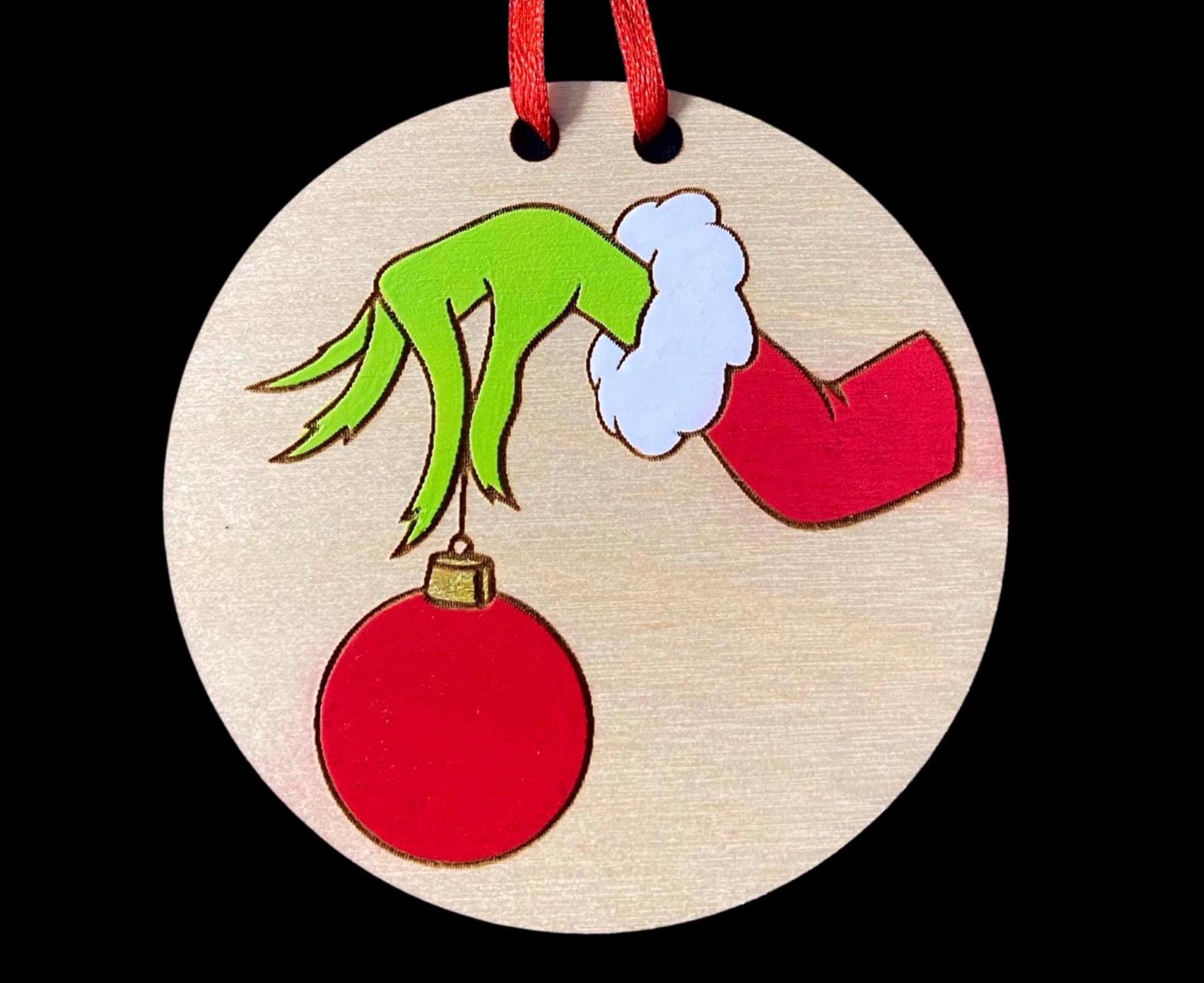 Grinch Ornament, Gift Tag, Laser Cut, Personalized, Hand Painted ...