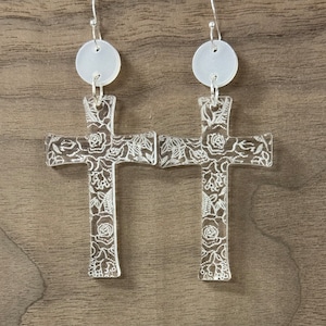 Cross Earrings, Acrylic, Dangle Earrings, Wedding Earrings, Religious Lightweight Earrings, Easter Earrings, Holiday Earrings, USA MADE