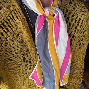 Vera Neumann Scarf Vintage 1970&#39;s Pink Yellow Geometric Oblong Scarf - Retro Style