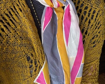 Vera Neumann Scarf Vintage 1970's Pink Yellow Geometric Oblong Scarf - Retro Style