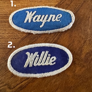 Vintage "W" Name Used Embroidered Sew on Name Patch Tags Oval Blue with White Patch - Wayne & Willie workwear Patch