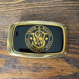 Gold and Black Smith &  Wesson Vintage Belt Buckle- Black and Gold Buckle Springfield Mass.