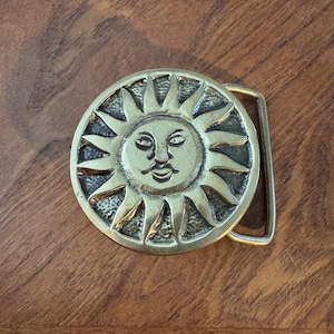 Vintage Solid Brass Sun Bohemian Belt Buckle - Boho Hippie 70&#39;s Hipster