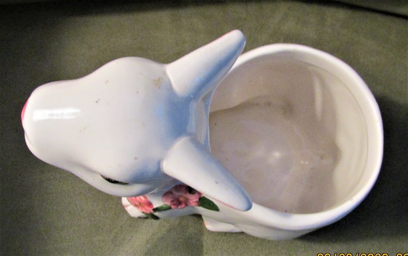 Ceramic Bloom Rite Bunny Planter With Pink Flowers - Etsy