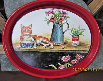 Cat on the Porch Campbell Soup Oval Metal Tray 1995 Jeanne Mack