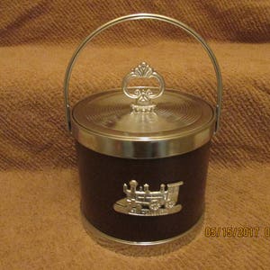 Vintage Leather Ice Bucket with Iron Horse 1880 Emblem