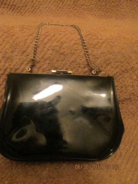 black patent leather evening bag