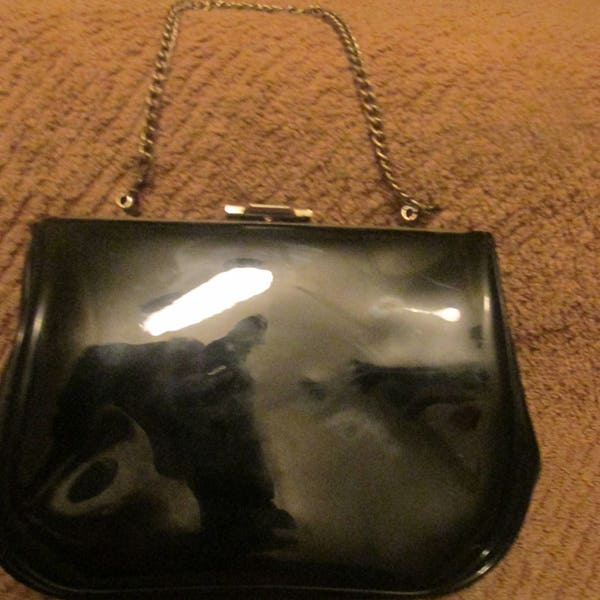 Vintage Small Black Patent Leather Evening Bag