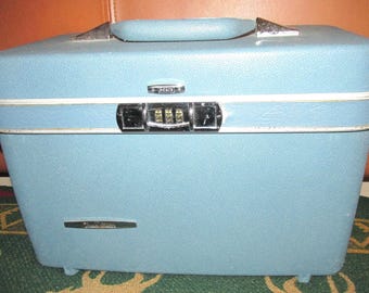 Vintage Blue Sears Travel Master Train Case With Combination Lock