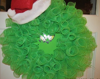 Grinch Deco Mesh Christmas Wreath 22 inch