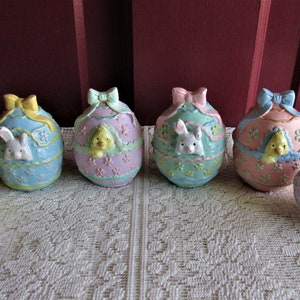 Easter Resin Hand Painted Decorated Eggs Pastel Colors set of 6 Vintage