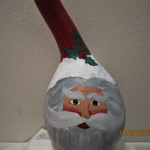 Hand Painted Dipper Gourd nosy Santa Gnome Decoration.