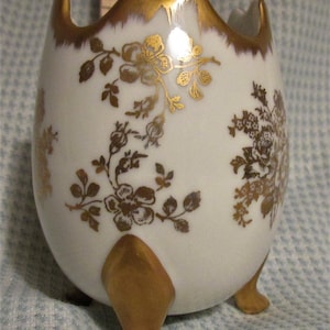 Vintage French Porcelain Footed Egg Shaped Vase Hand Painted