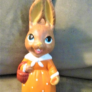 Ceramic Girl Bunny with Basket Vintage from Korea