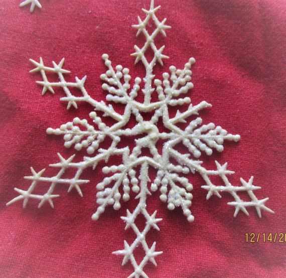 Vintage Textured White Plastic Snowflakes 