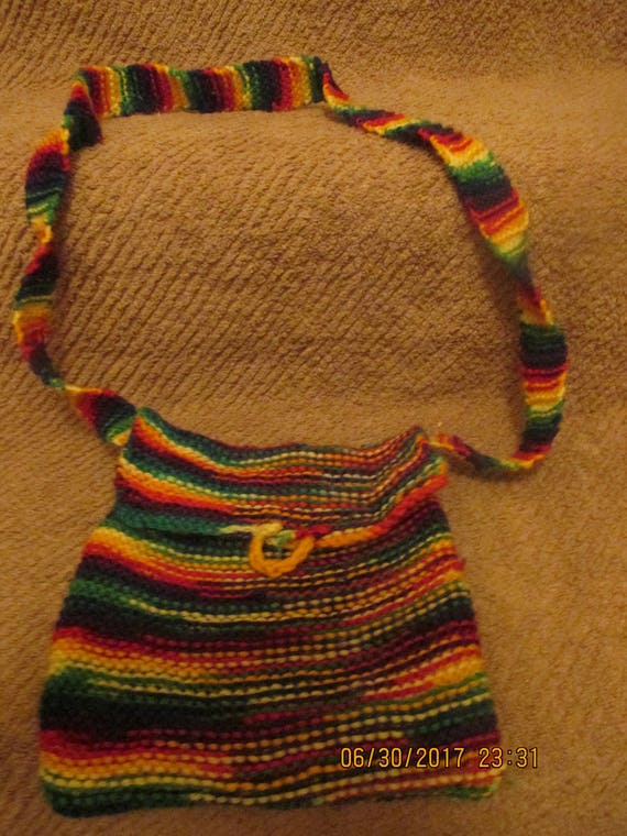 Boho Crocheted Multi-Colored Purse Shoulder Bag