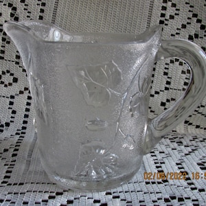 Etched Floral Ivy Design Clear Glass Creamer Small Pitcher