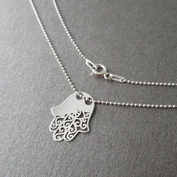 Collier main de Fatma Khamsa Hamsa ajourée argent 925/1000e