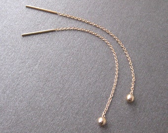 Boucles d'oreilles traversantes chaînes pendantes boule plaqué or 750/000