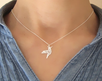 Collier Pendentif Chat En Argent 925 - Style Origami - Longueur 45 Cm - Neuf