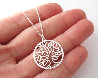 Collier pendentif rond arbre de vie en argent 925/1000e