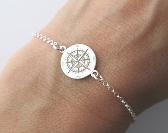 Bracelet compass wind rose compass travel in silver 925/1000e