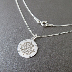 Collana piccola bussola rosa dei venti bussola da viaggio giramondo in argento 925/1000e