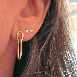 18K gold plated two oval link paperclip pin earrings