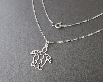 925/1000th silver minimalist origami sea turtle pendant necklace