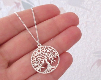 Collier pendentif rond arbre de vie ajouré en argent 925/1000e