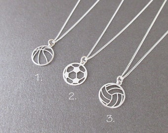 Small basketball football volleyball pendant necklace in 925/1000 silver