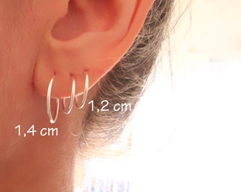 Fine hoop earrings rings in 925/1000 silver diameter 1.2 cm/1.4 cm/2 cm