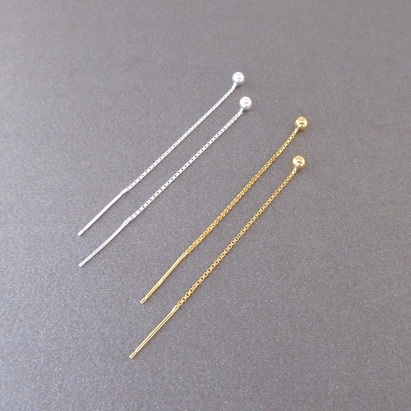 Boucles d'oreilles traversantes chaînes pendantes en argent 925 ou plaqué or 24 carats