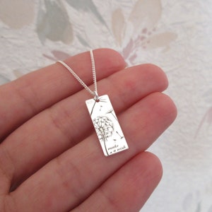 Collier avec petit pendentif rectangulaire pissenlit gravé make a wish argent 925 sterling
