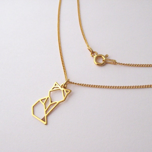 Collier minimaliste pendentif renard origami en plaqué or 24 carats