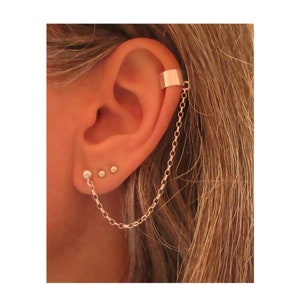 Ear cuff cartilage ear ring with chain in 925/1000 silver