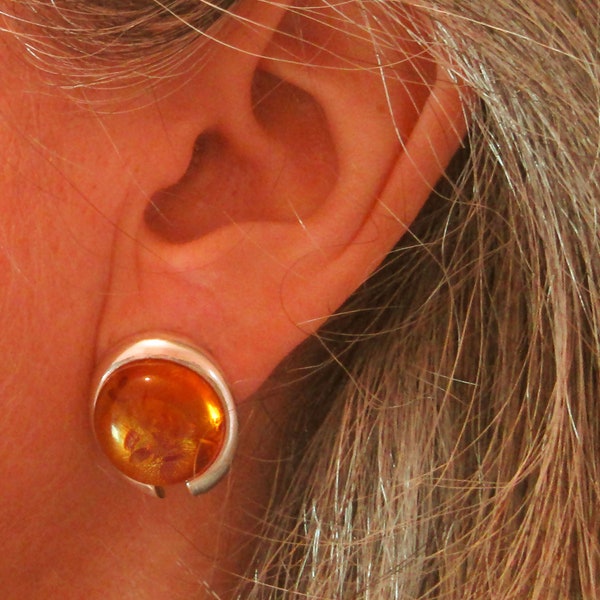 Boucles d'oreilles grosses puces ambre de la mer baltique argent 925/1000e