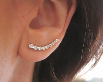 Ear-cuff earrings contours of climbing lobes with zirconium CZ 925 silver