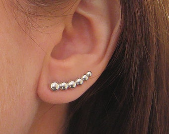 Boucles d'oreilles ear-cuffs contours de lobes motif semi-boules argent 925/1000e