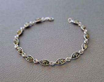 Echtes Ostseebernstein Armband Grün 925 Silber