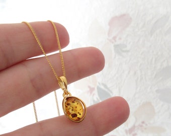 Small pendant necklace with Baltic amber on 24K gold plated chain