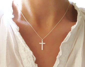 Delicate necklace with cross pendant, Christian symbol, 925 silver