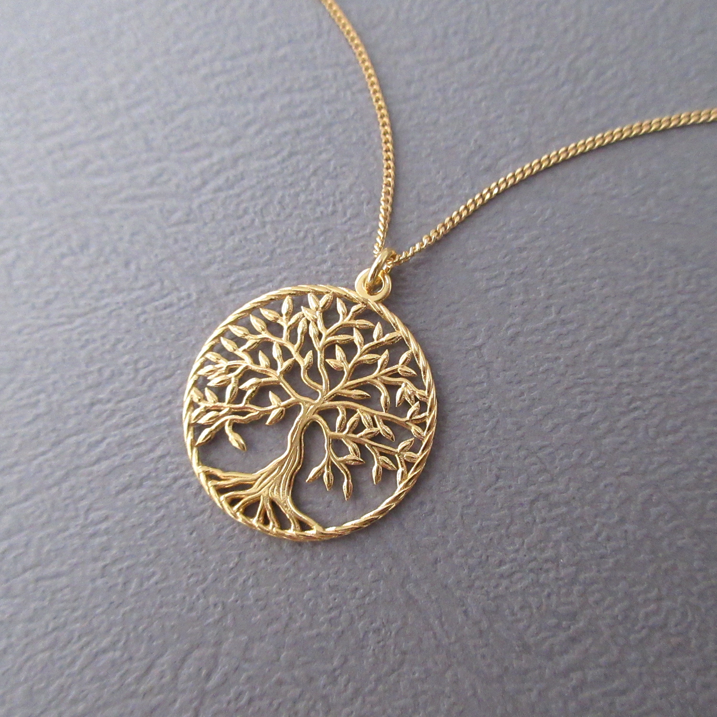 Round Openwork Tree of Life Pendant Necklace in Yellow Gold Plating - Etsy