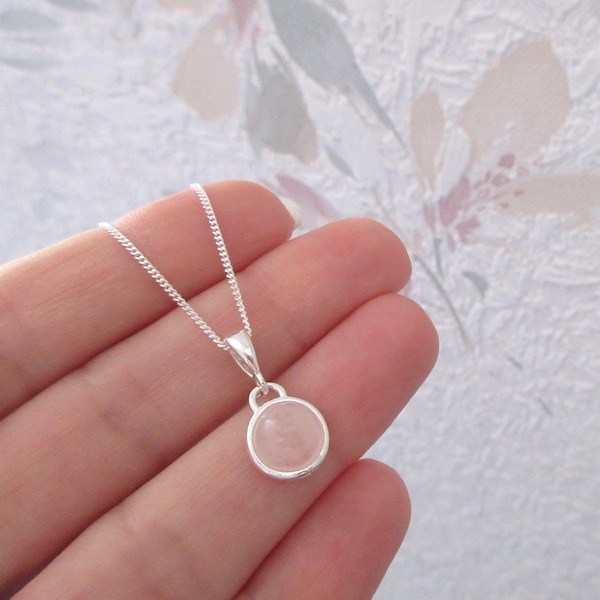 Collier pour femme pendentif rond avec quartz rose argent 925/1000e