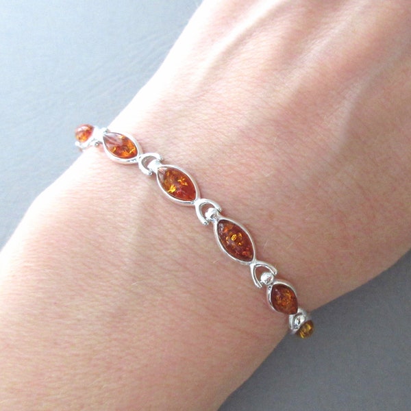 Bracelet ambre véritable mer baltique en argent 925/1000e