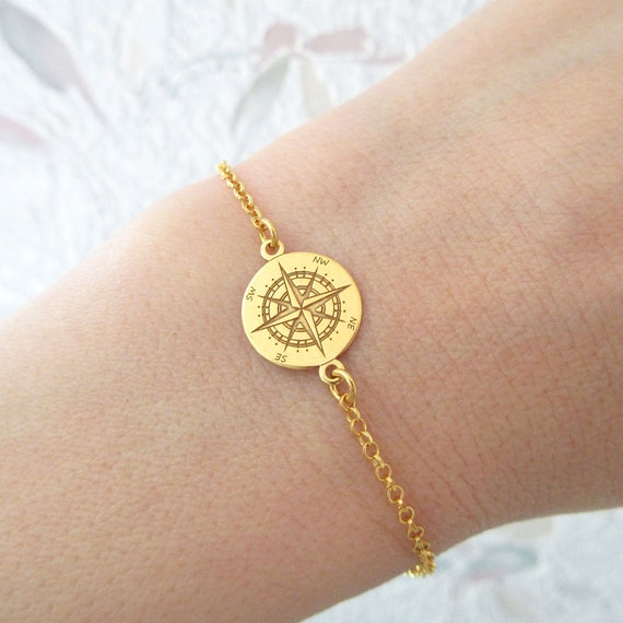 24K Gold Plated Compass Bracelet Wind Rose Travel Compass Etsy Canada