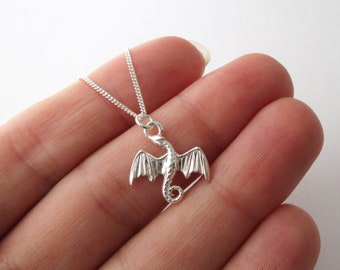 925 silver small flying dragon pendant necklace