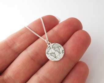 Collier pendentif mappemonde voyage globe-trotter argent 925/1000e