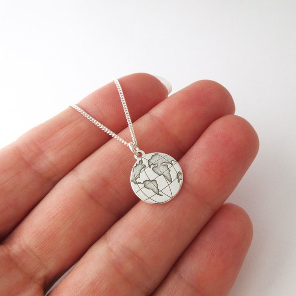 Collier pendentif mappemonde voyage globe-trotter argent 925/1000e