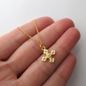 Byzantine Greek Cross Pendant Necklace with Crystals 24K Gold Plated
